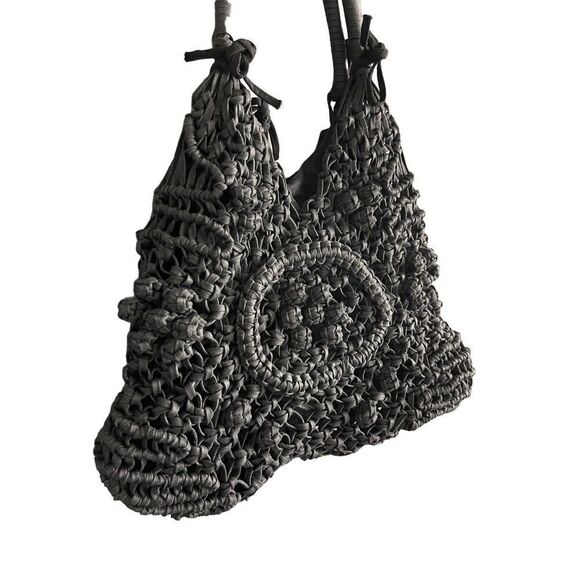 Clever Carriage Company Womens Black Crocheted Positano Hand Macrame Satchel Bag - Picture 11 of 11
